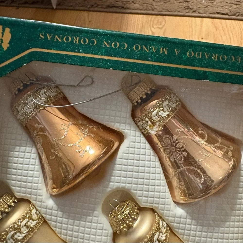 vintage mercury glass gold bell ornaments gold glitter made in USA